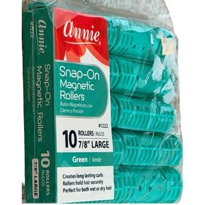 Annie Snap-On Magnetic Rollers 10ct 7/8" Large Green Plastic Hair Curlers #1222
